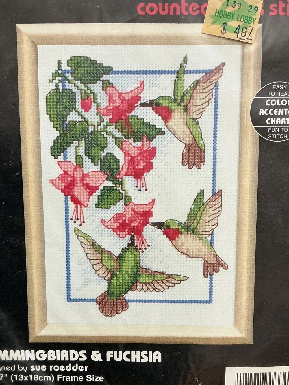 Dimensions Hummingbirds & Fuchsia Counted Cross Stitch Kit -Pink and Green